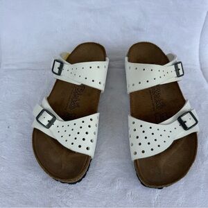 Birkis made in Germen White and Brown Sandals with Contoured Footbed